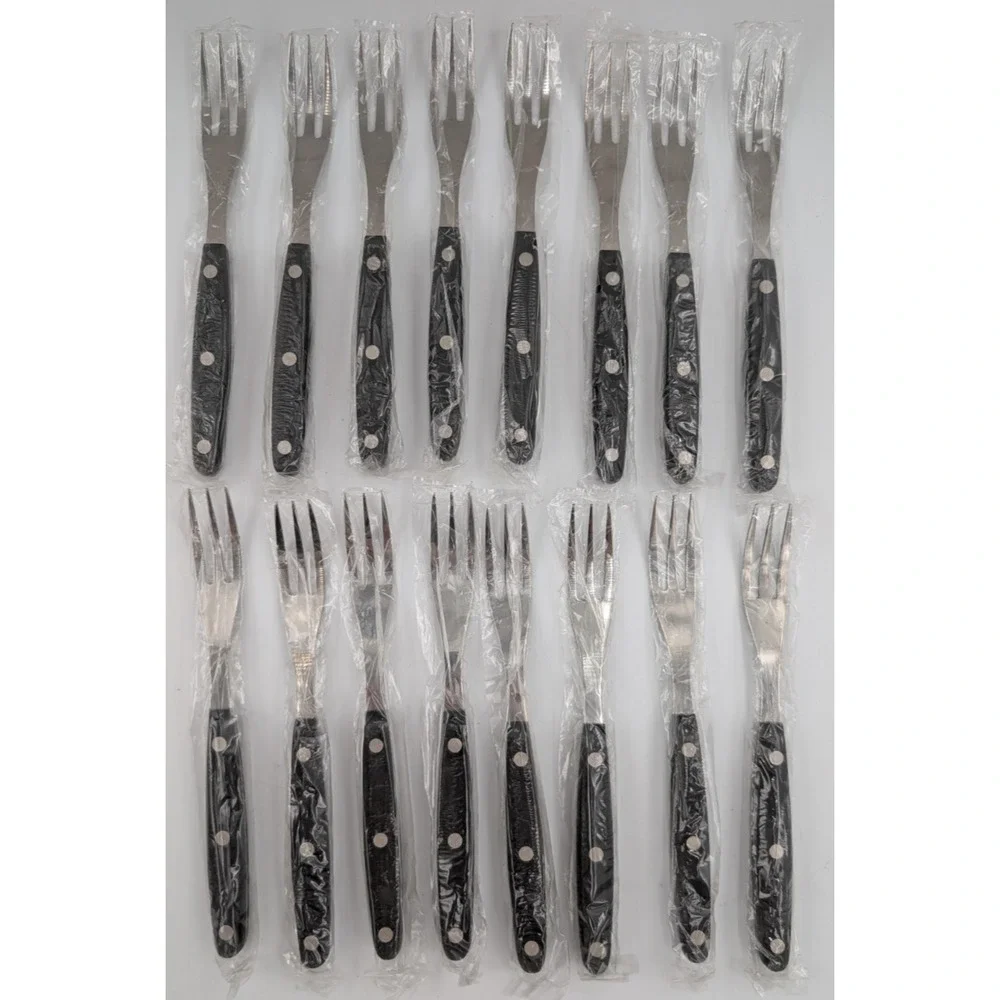 Ronco Showtime 79 Pc Flatware Set Stainless Steel Black Riveted Handles